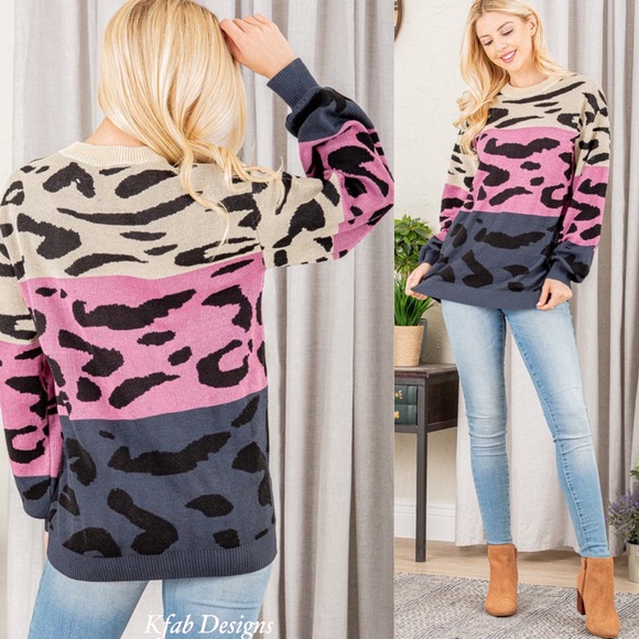 IN STOCK! Vibrant Color Block Super Soft Animal Print Puff Sleeve Sweater! - Picture 5 of 10